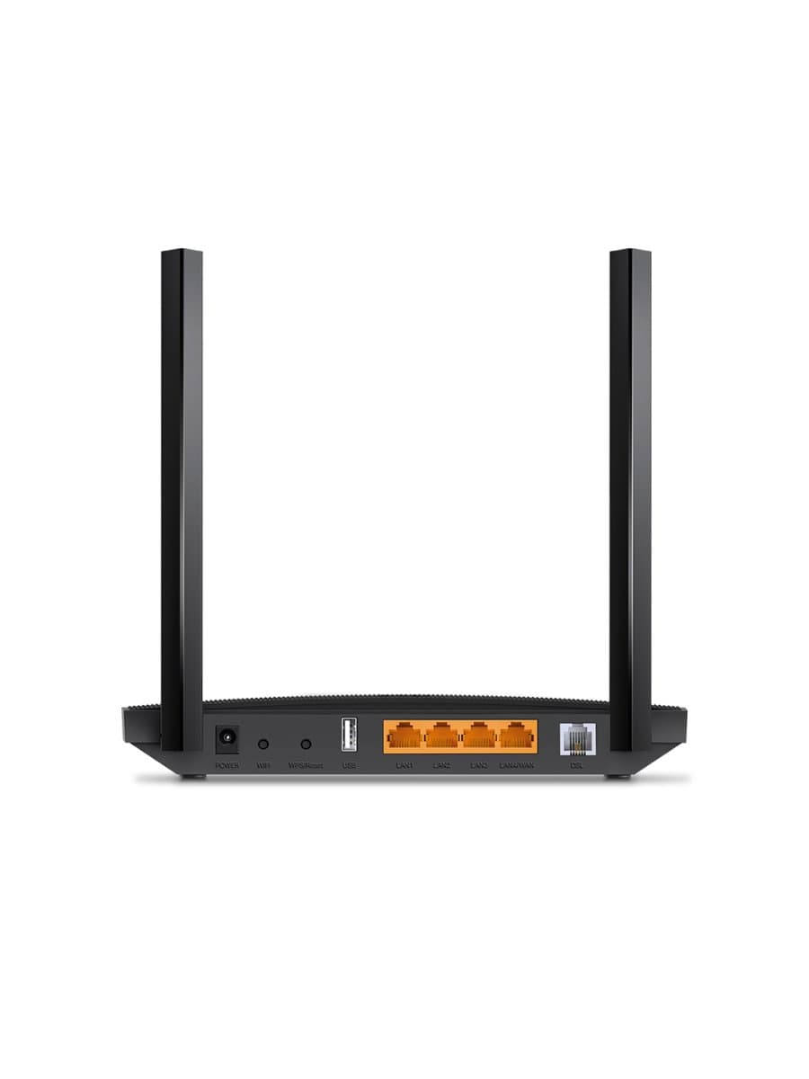 Модем TP-Link Archer VR400, 300 Мбит/с (2,4 ГГц) + до 867 Мбит/с (5 ГГц), 3xLAN 10/100/1000 Мбит/с RJ45, 1xLAN/WAN 10/100/1000 Мбит/с (RJ45), 1xRJ11, 1xUSB 2.0, 2 внешие антенны