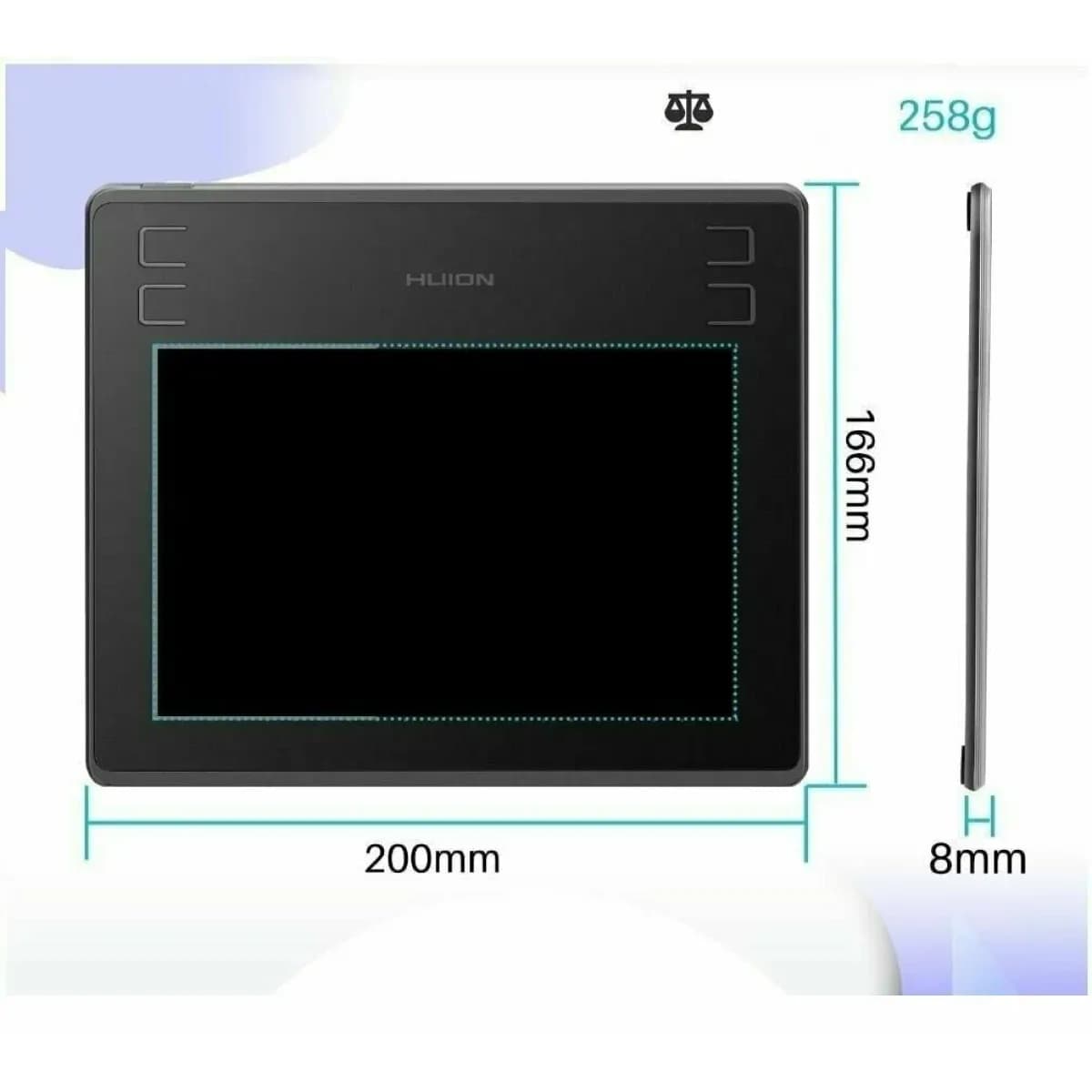 Графический планшет Huion HS64, Разрешение 5080 lpi, Чувствительность к нажатию 8192, Интерфейс USB, Рабочая область 160 x 102 мм. (6.3"х 4"), Чёрный