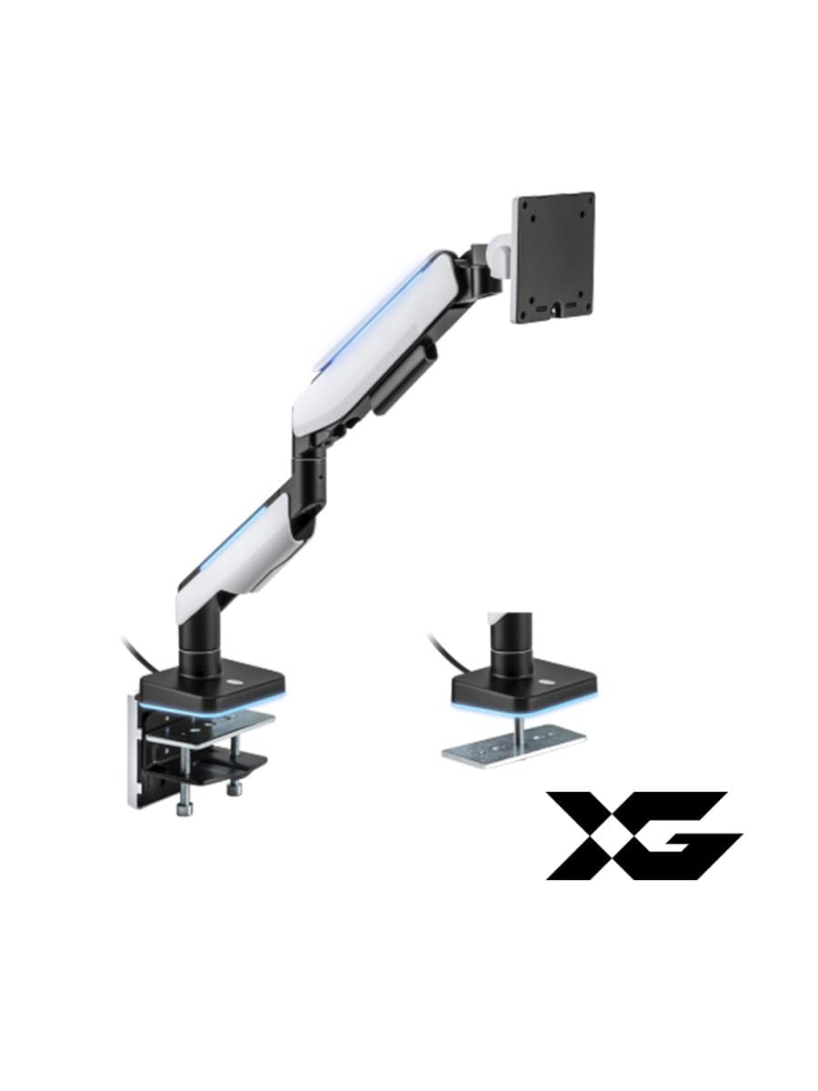 Настольный кронштейн с газлифтом ХG MGG-1749 white, для мониторов 17"49", Нагрузка 20 кг., Наклон + 50°~- 20°, Поворот +/- 90°, Вращение монитора +/- 180°, VESA 75x75,100x100, белый