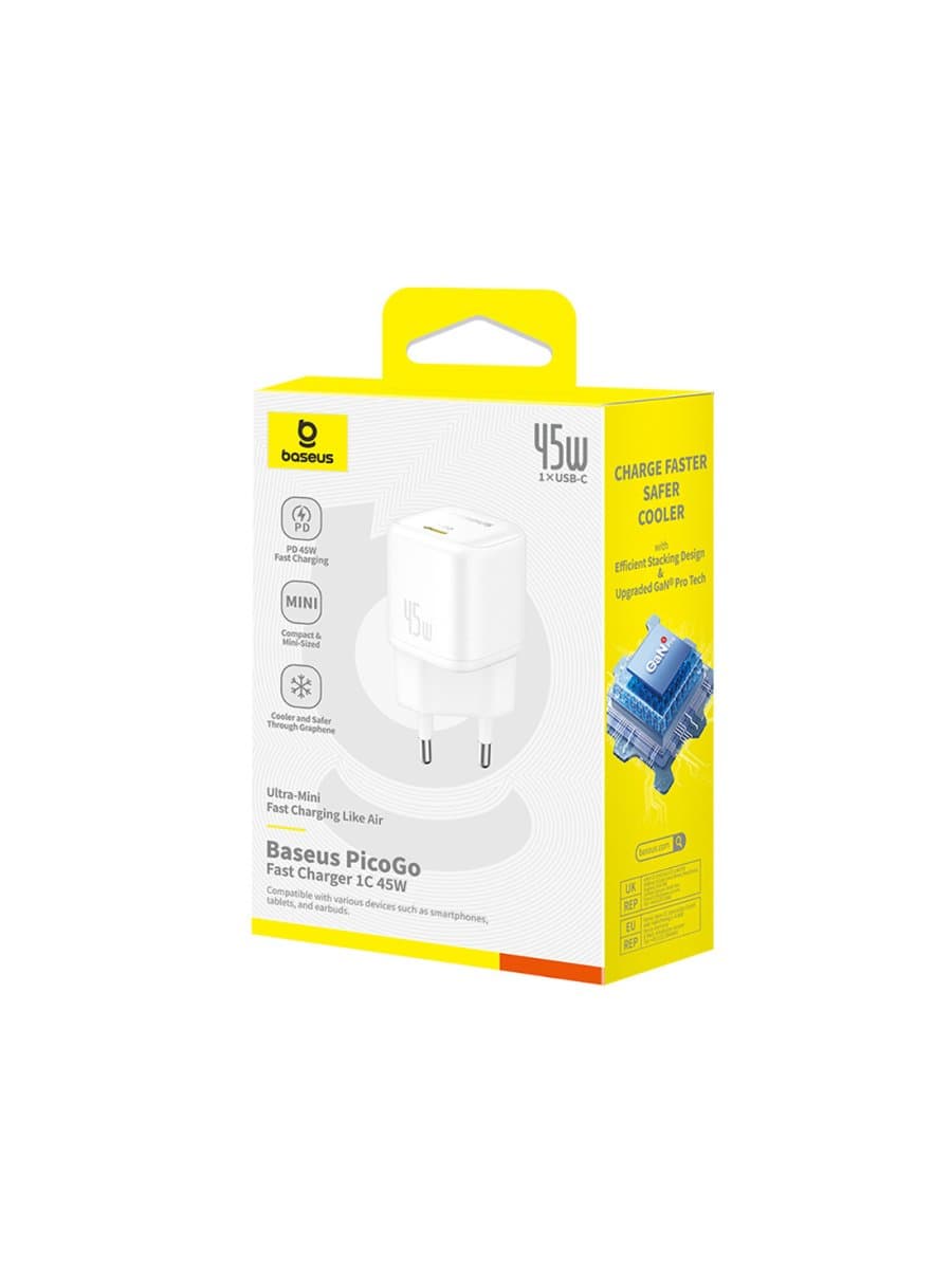 Адаптер питания Baseus PicoGo (P10176800213-00), GaN, 1C, 45W, белый