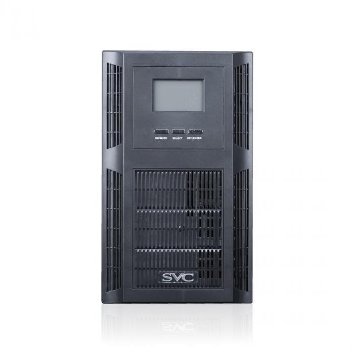 Источник бесперебойного питания SVC PT-2K-LCD, мощность 2000ВА/1600Вт, PT-серия, On-Line, LCD\USB\RS-232, SMART, диапазон работы AVR: 115-300В, Бат.: 12В/7.5Aч*6шт., Вентилятор: 8см*2шт., 4 вых., Чёрный