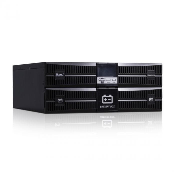 Источник бесперебойного питания SVC RT-2KL-LCD, мощность 2000ВА/1800Вт, Стоечный 19" 4U, RT-серия, On-Line, LCD\Tel.line\RS-232, SMART USB, диапазон работы AVR: 110-288В, Бат.: 12В/7Aч*6шт., Вентилятор: 8см*2шт., 4 вых., Чёрный