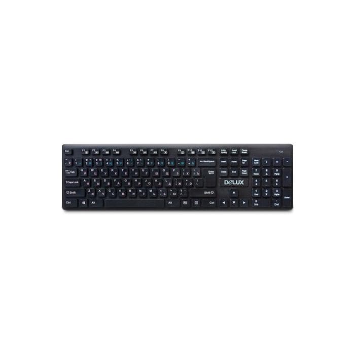 Клавиатура Delux DLK-150GB, Ультратонкая, Беспроводная 2.4ГГц, Кол-во стандартных клавиш 104, 12 мультимедиа-клавиш (FN), Размер: 433*124*20,7 мм., Анг/Рус/Каз, Чёрный