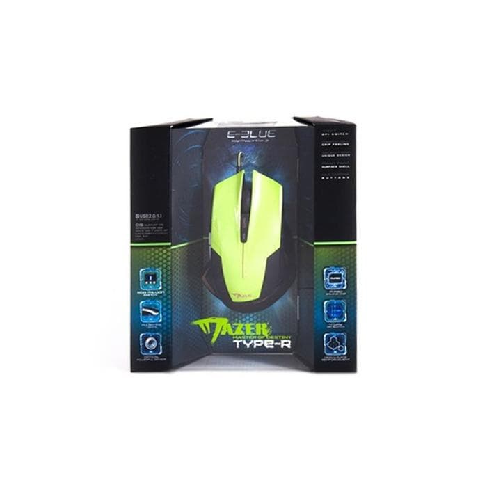 Компьютерная мышь E-Blue Mazer EMS124GR, Оптическая, 600/ 1200/1800/2400dpi, Проводная,Зеленый