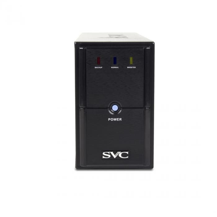 Источник бесперебойного питания SVC V-500-L, мощность 500ВА/300Вт, диапазон работы AVR: 165-275В, AVR в режиме Booster: 138-292В, Бат.: 12В/4.5 Ач*1шт., 3 вых.: 2 Shuko CEE7+1 IEC C13 (Bypass), Чёрный