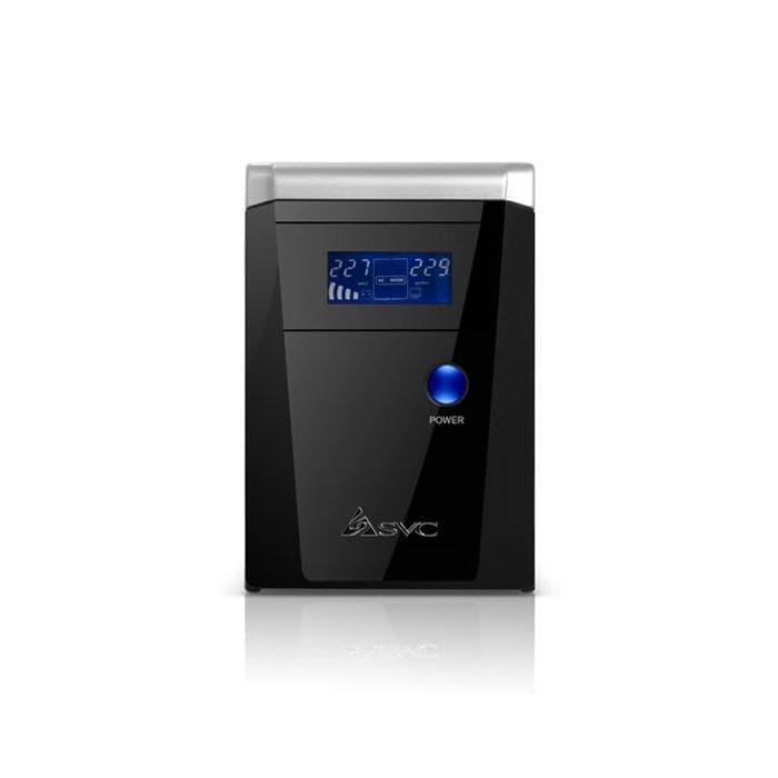 Источник бесперебойного питания SVC V-1200-F-LCD, Smart, USB, мощность 1200ВА/720Вт, диапазон работы AVR: 165-275В, Бат.: 12В/7.5 Ач*2шт., 3 вых.: Shuko CEE7., защита тел. линии, Чёрный