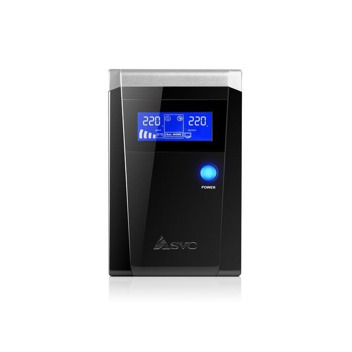 Источник бесперебойного питания SVC V-800-F-LCD, Smart, USB, мощность 800ВА/480Вт, диапазон работы AVR: 165-275В, Бат.: 12В/9 Ач*1шт., 3 вых.: 2 Shuko CEE7+1 IEC C13 (Bypass), защита тел. линии, Чёрный