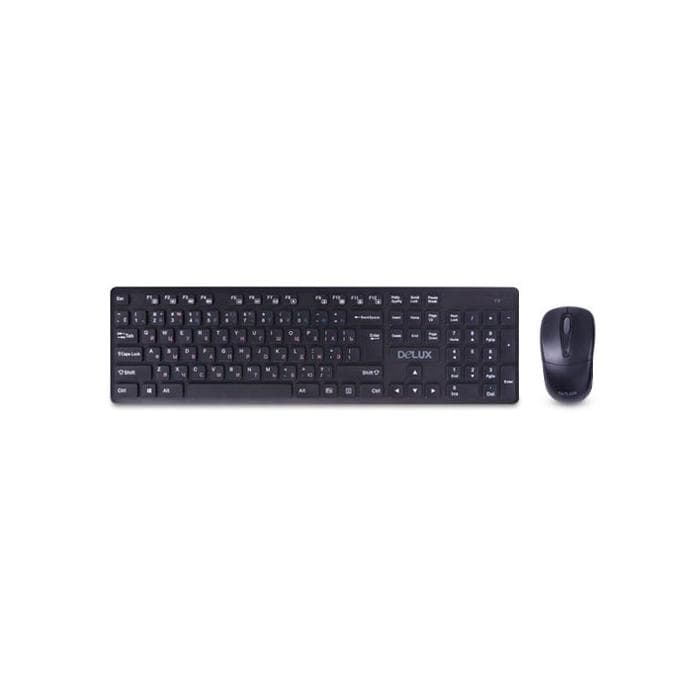 Комплект Клавиатура + Мышь Delux DLD-1505OGB, Беспроводная мышь 2.4G, 1000DPI, Нано-ресивер, Кол-во стандартных клавиш 104, Чёрный,