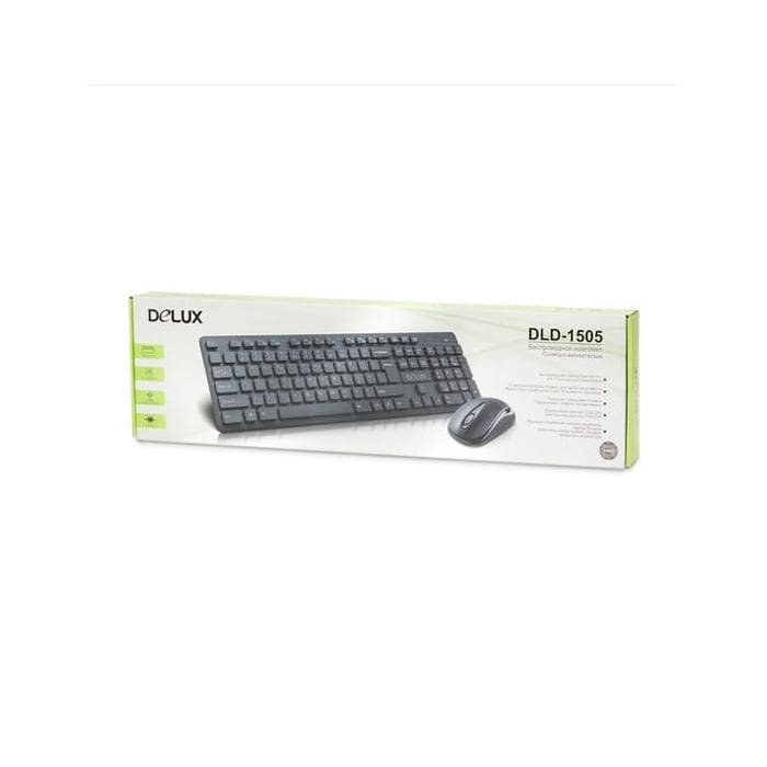 Комплект Клавиатура + Мышь Delux DLD-1505OGB, Беспроводная мышь 2.4G, 1000DPI, Нано-ресивер, Кол-во стандартных клавиш 104, Чёрный,