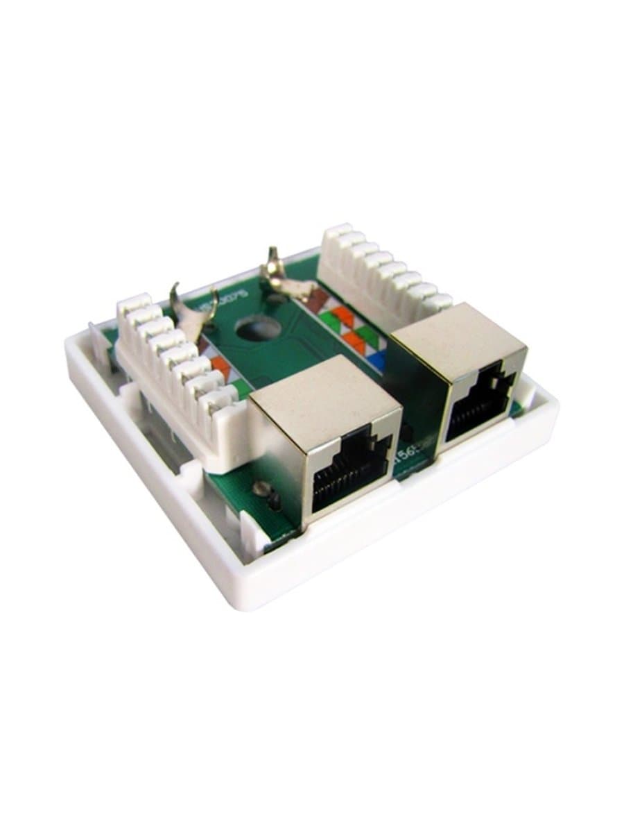 Розетка Настенная телекоммуникационная SHIP A185-2, 2 Модуля, Модули: Cat.6, RJ-45, FTP, Белая