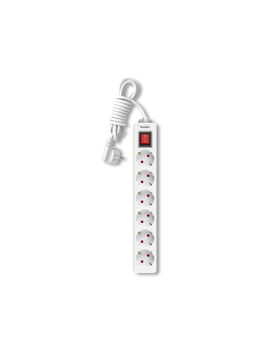 Удлинитель Camelion CMS-116-2M, 10A/250V, 6 розеток, 2 метра, 220-250В, 10А, картонная коробка, белый