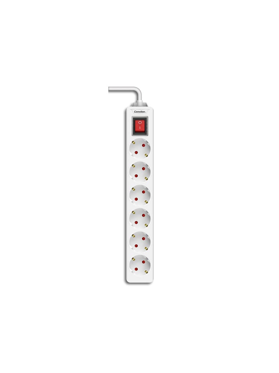 Удлинитель Camelion CMS-116-2M, 10A/250V, 6 розеток, 2 метра, 220-250В, 10А, картонная коробка, белый