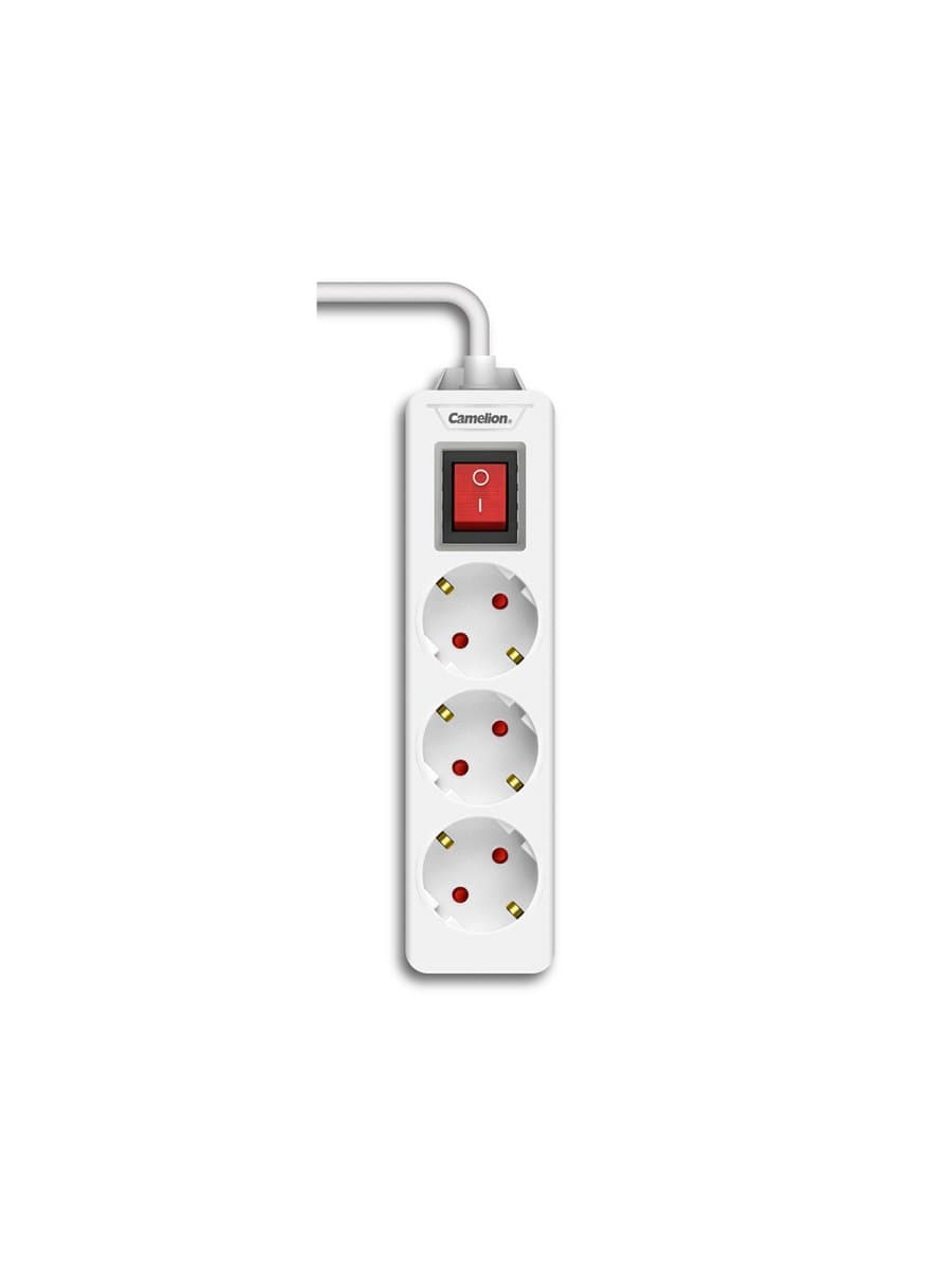 Удлинитель Camelion CMS-113-5M, 10A/250V, 3 розетки, 5 метра, 220-250В, 10А, картонная коробка, белый
