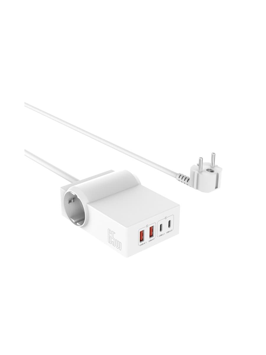 Зарядное устройство SVC 65W ac-222, Вход 240В, 2*USB, 2*Type-C, 2*AC 2500W, 65W, Белый
