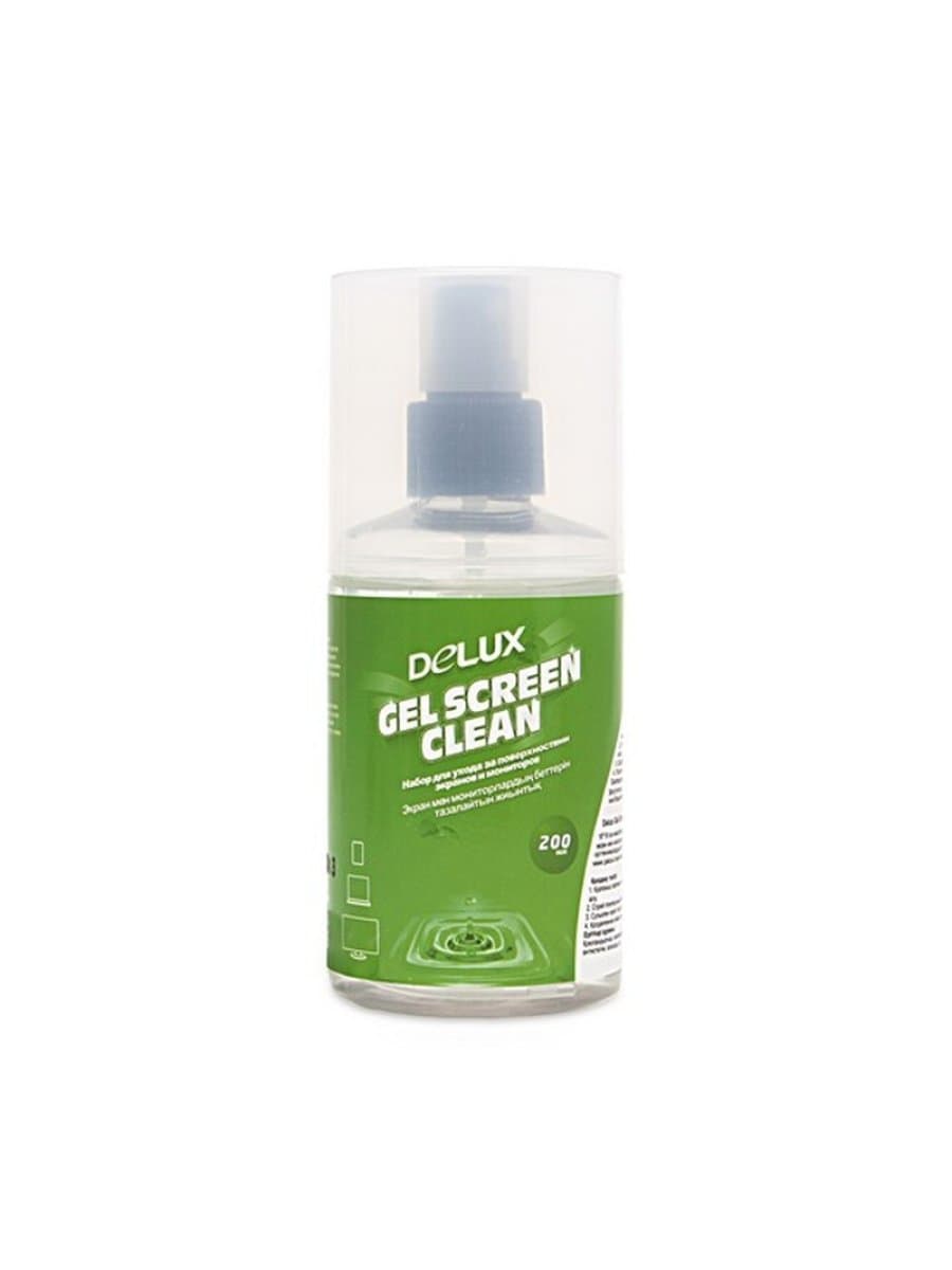 Чистящий набор Delux Gel Screen Clean для экранов и мониторов (LCD, OLED), стеклянных копировальных аппаратов, сканеров и другой оргтехники, Гель 200 мл с салфеткой из микрофибры 18*18 см, Удаление пыли и загрязнений, Дезинфицирует поверхност