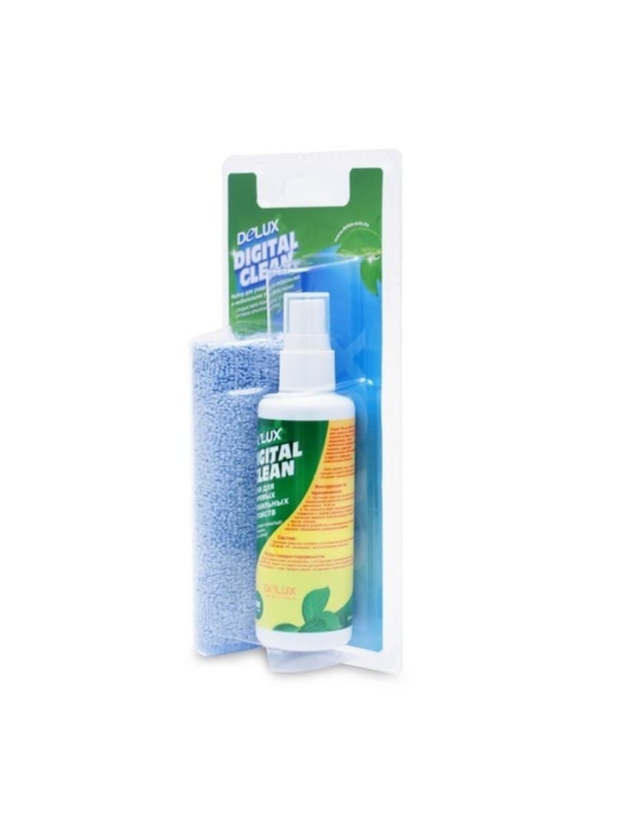 Чистящий набор Delux Digital Clean, Для ухода за цифровыми и мобильными устройствами, Спрей 100 мл с салфеткой из микрофибры 25*25 см, Удаление пыли и загрязнений, Дезинфицирует поверхность