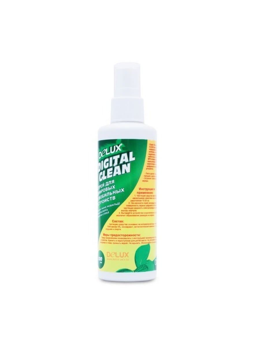 Чистящий набор Delux Digital Clean, Для ухода за цифровыми и мобильными устройствами, Спрей 100 мл с салфеткой из микрофибры 25*25 см, Удаление пыли и загрязнений, Дезинфицирует поверхность