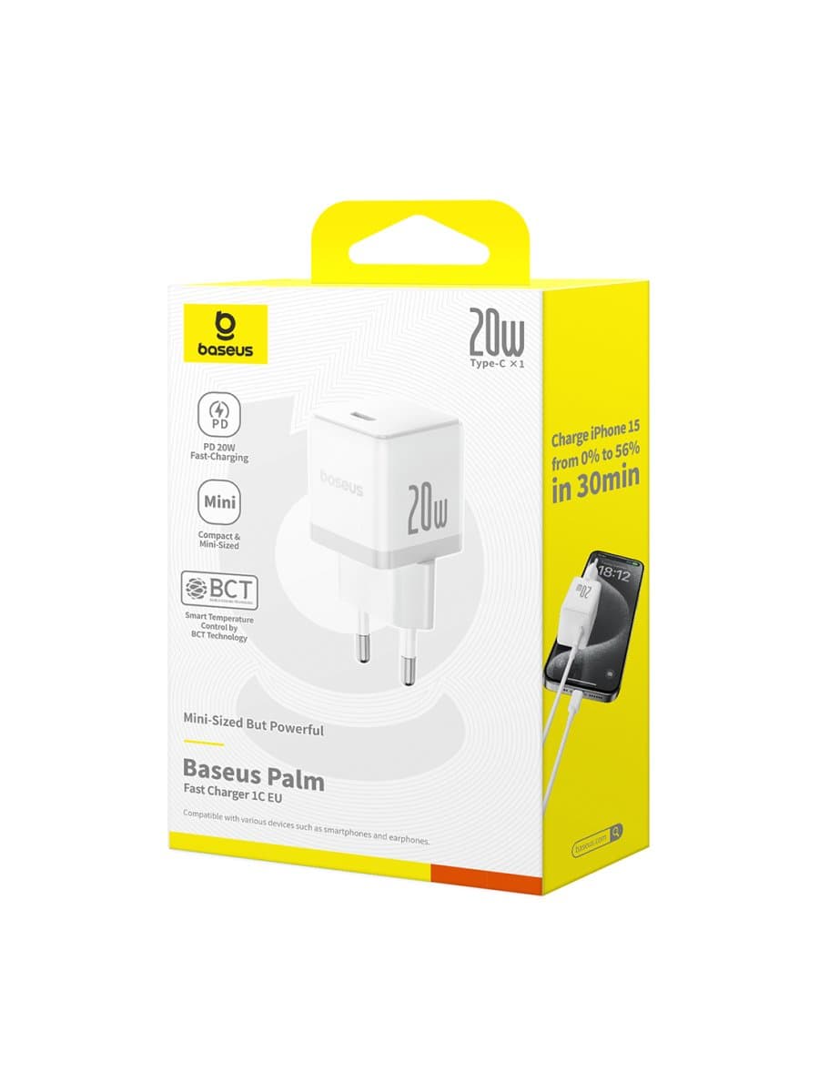 Адаптер питания Baseus Palm (P10111602213-00), 1C, 20W, Белый