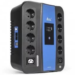 Источник бесперебойного питания SVC U-1000, Smart, USB, мощность 1000ВА/600Вт, диапазон работы AVR: 165-275В, Бат.: 12В/9 Ач., 8 вых.: Shuko CEE7(4 с работой от батареи,4 сетевой фильтр), 2 вых.: IEC C13, защита тел. линии, USB 5В/2А*2 шт., Чёрно-синий