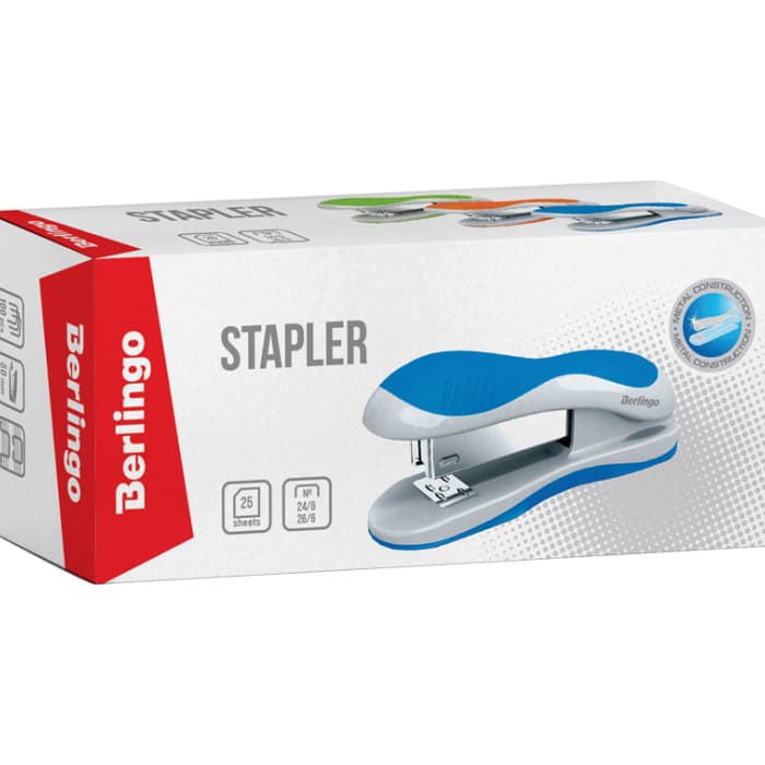 Степлер №24/6, 26/6 Berlingo до 25л., пластиковый корпус, ассорти (арт.103965)