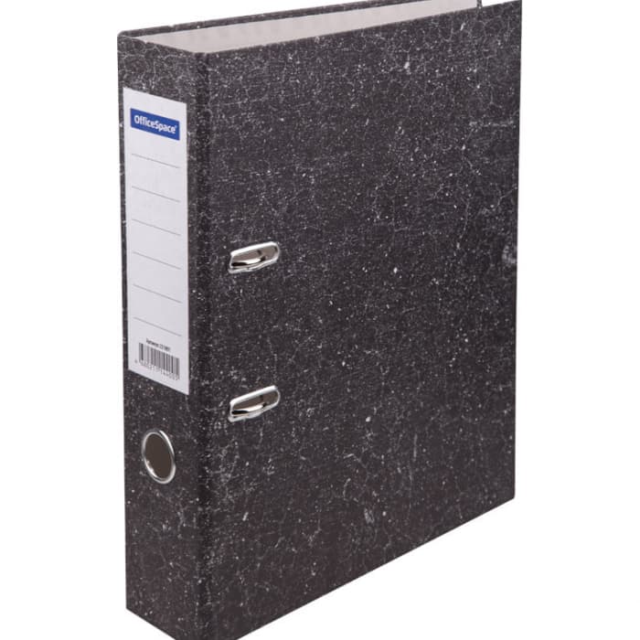 Папка-регистратор OfficeSpace 70мм, мрамор, черная,  бюджет