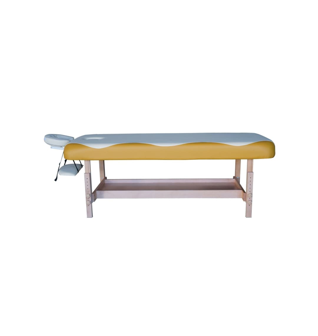 Массажный стационарный стол DFC NIRVANA, SUPERIOR, дерев. ножки, 1 секция, цвет беж.с желт.