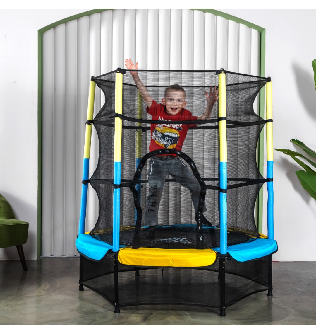 Батут DFC JUMP KIDS 55" желт/син, сетка (137см)
