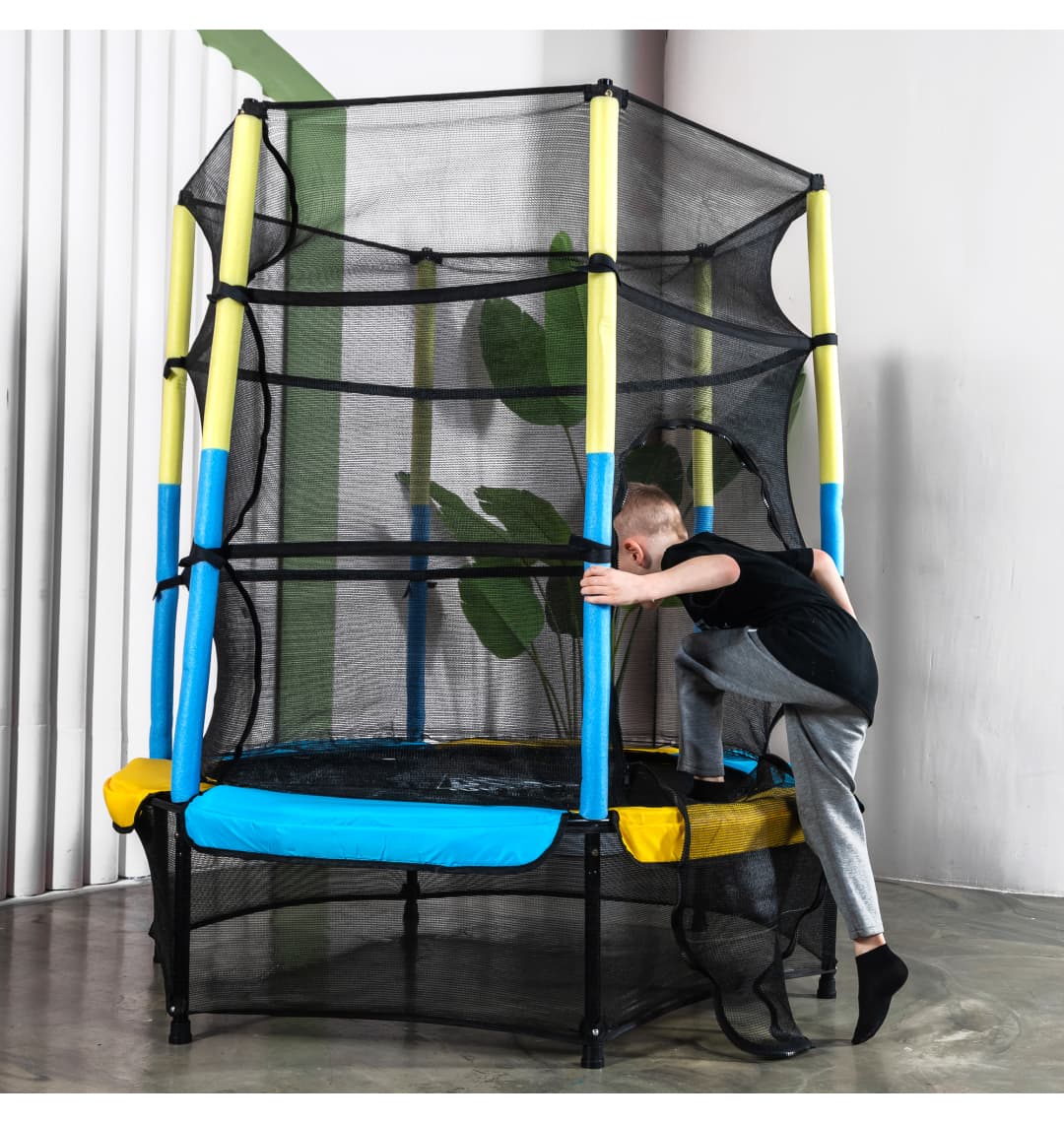 Батут DFC JUMP KIDS 55" желт/син, сетка (137см)