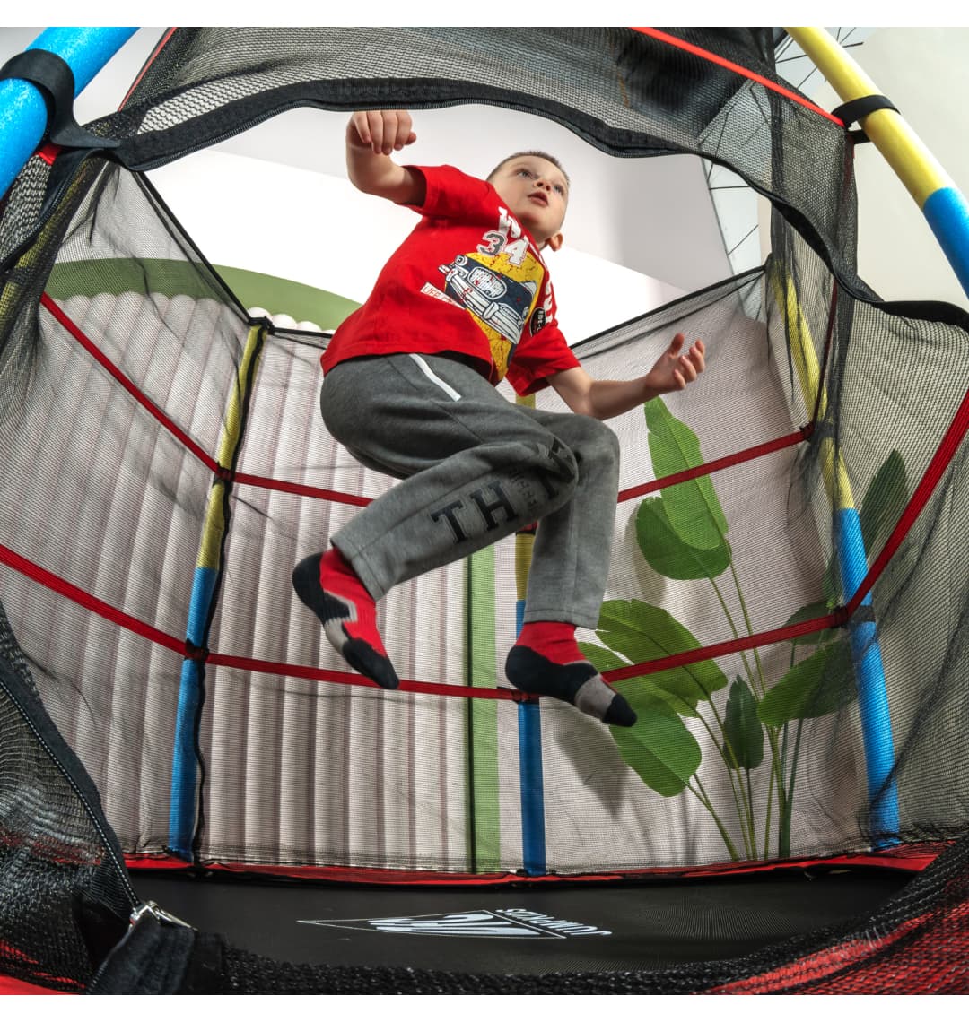 Батут DFC JUMP KIDS 55" красн/желт/син, сетка (137см)