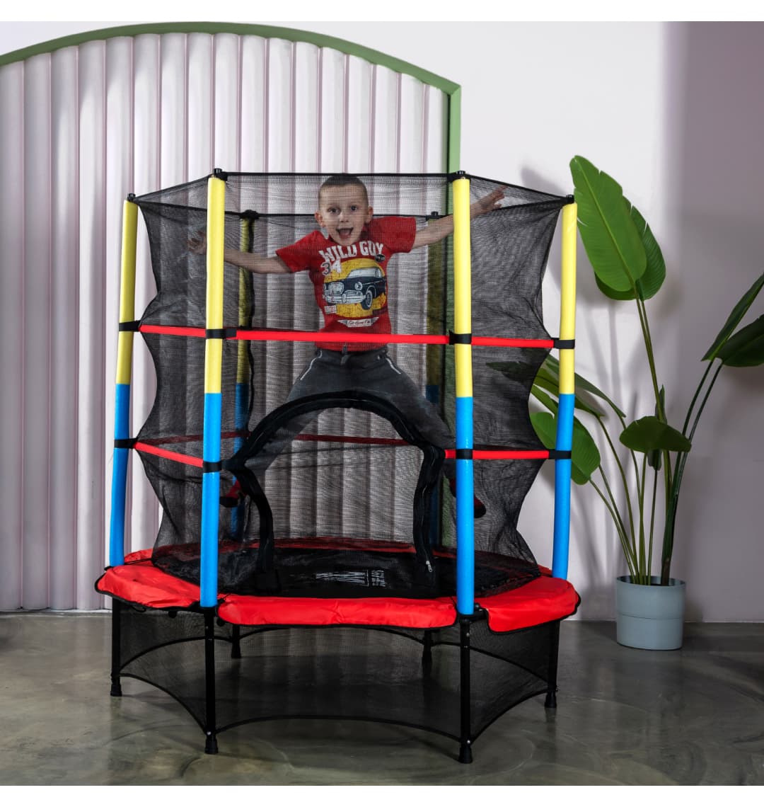 Батут DFC JUMP KIDS 55" красн/желт/син, сетка (137см)