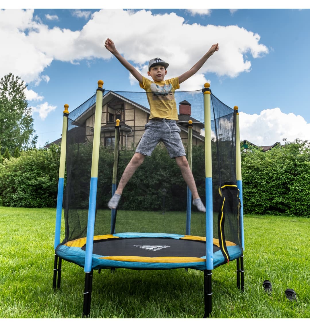 Батут DFC JUMP KIDS 60" желт/син, сетка (150см)