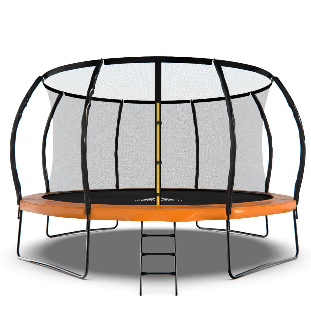 Батут DFC KENGOO II 14ft внутр.сетка, лестница, оранж/черн (427см)(два короба)