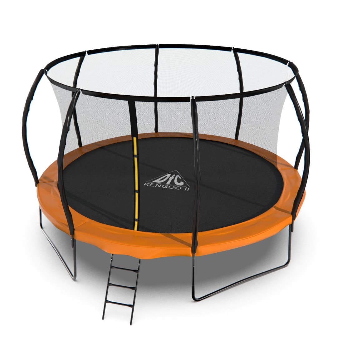 Батут DFC KENGOO II 14ft внутр.сетка, лестница, оранж/черн (427см)(два короба)