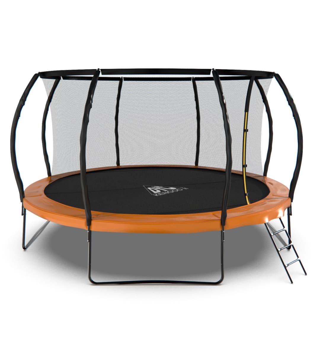 Батут DFC KENGOO II 14ft внутр.сетка, лестница, оранж/черн (427см)(два короба)