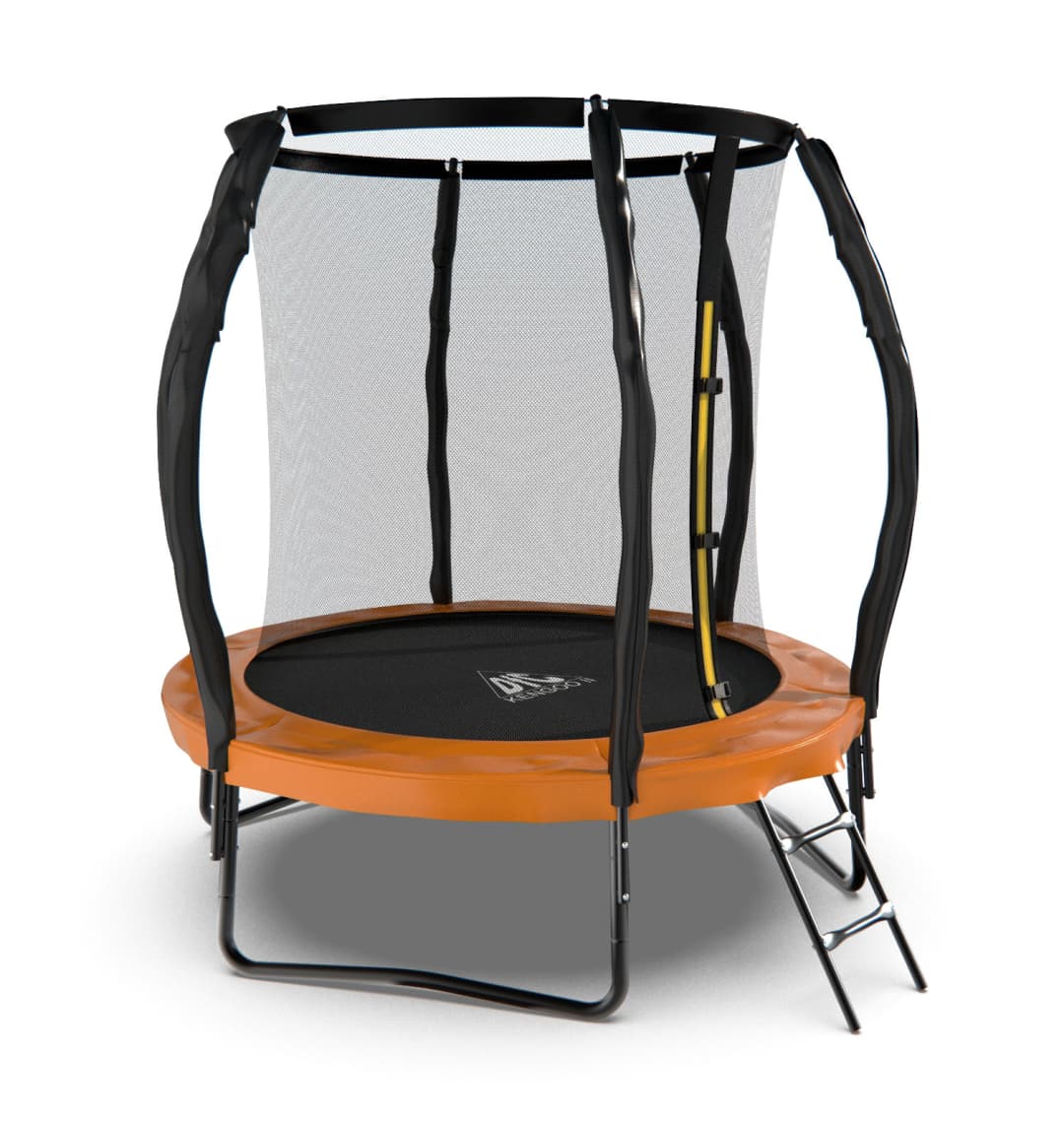 Батут DFC KENGOO II 6ft внутр.сетка, лестница, оранж/черн (183см)