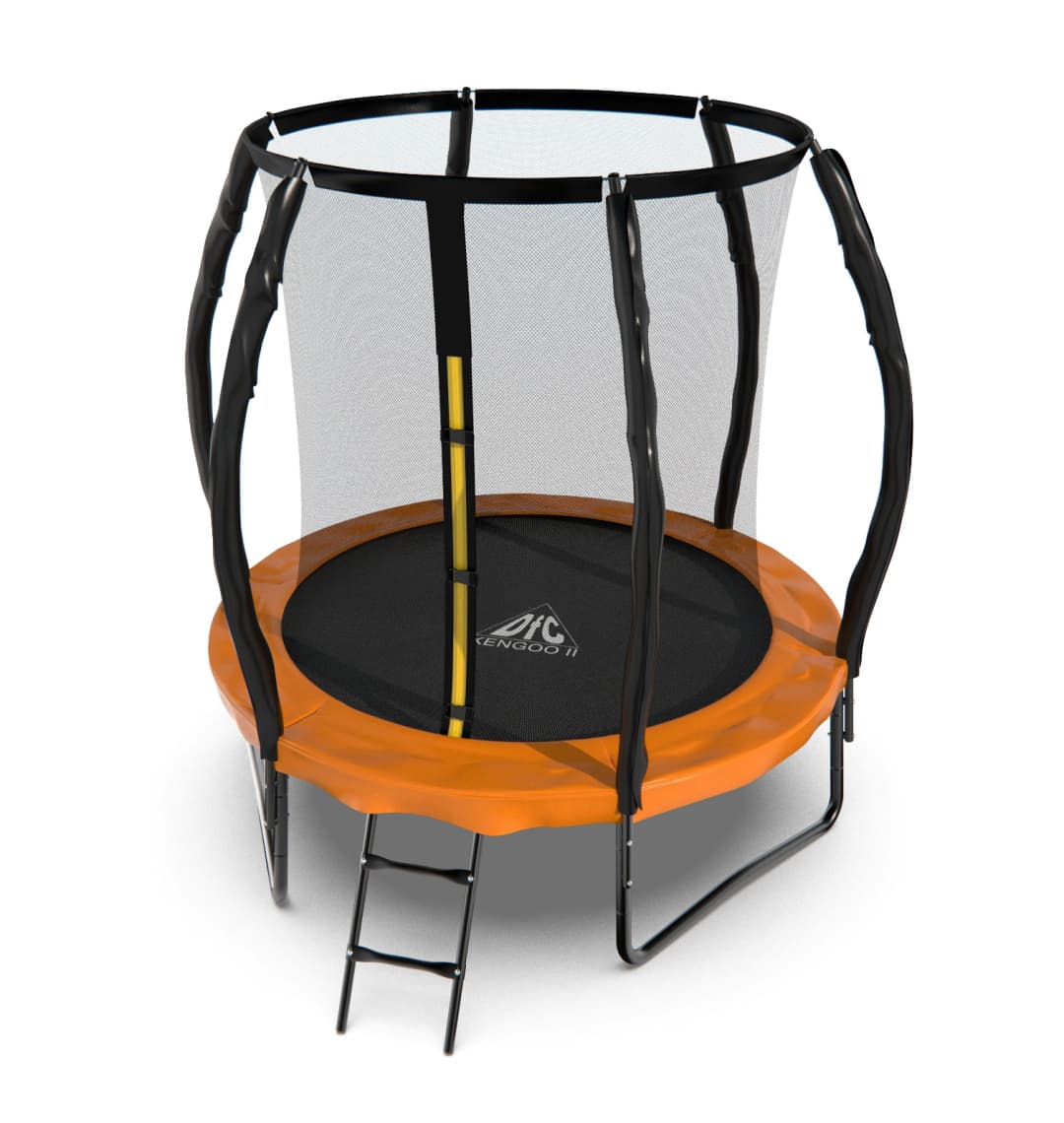 Батут DFC KENGOO II 6ft внутр.сетка, лестница, оранж/черн (183см)