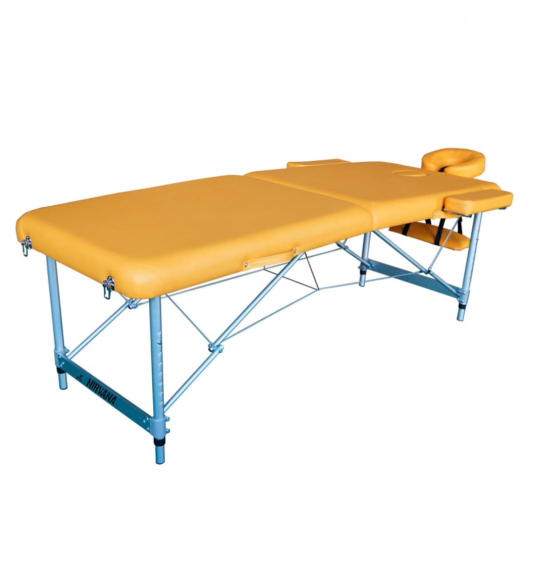 Массажный стол DFC NIRVANA, Elegant LUXE, 186х70х4 см, алюм. ножки, цвет горчичный (Mustard)
