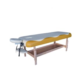 Массажный стационарный стол DFC NIRVANA, SUPERIOR, дерев. ножки, 1 секция, цвет беж.с желт.
