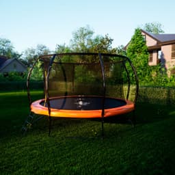 Батут DFC KENGOO II 14ft внутр.сетка, лестница, оранж/черн (427см)(два короба)