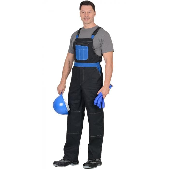 Полукомбинезон СИРИУС-ГРАНД чёрный с васильковым (100% узбекская саржа)