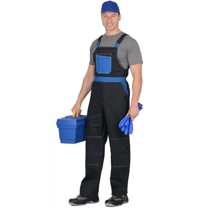 Полукомбинезон СИРИУС-ГРАНД чёрный с васильковым (100% узбекская саржа)