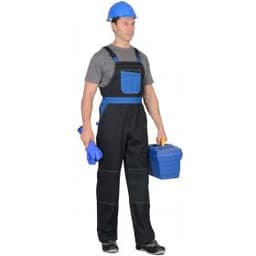 Полукомбинезон СИРИУС-ГРАНД чёрный с васильковым (100% узбекская саржа)