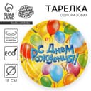 Тарелка одноразовая бумажная «С днем рождения», 18 см