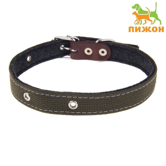 Ошейник брезентовый на фетре, 62×2.5 см, ОШ 30-55 см, тёмно-зелёный