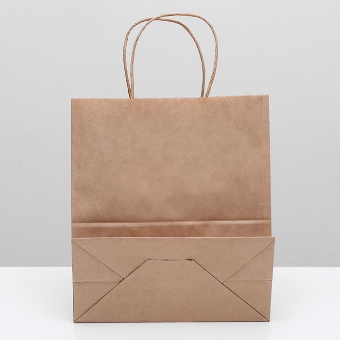 Пакет крафт без печати, круглая ручка 22×12×28 см