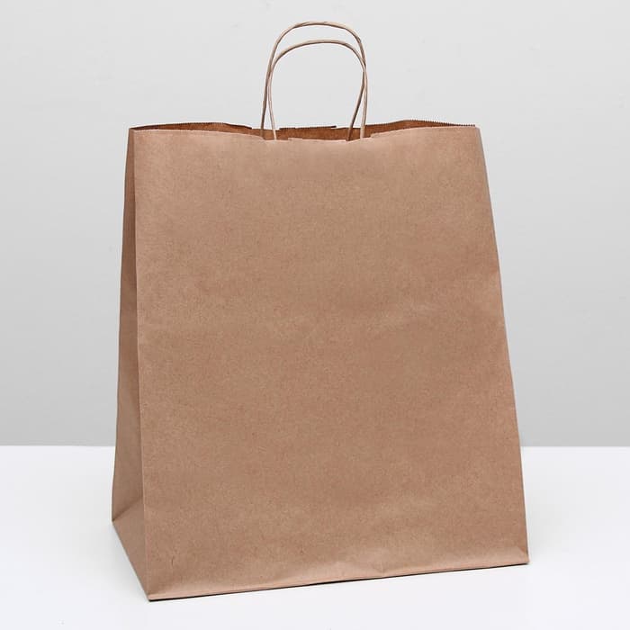 Пакет крафт без печати, круглая ручка 32×18×37 см