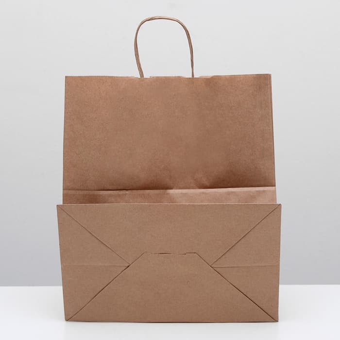 Пакет крафт без печати, круглая ручка 32×18×37 см