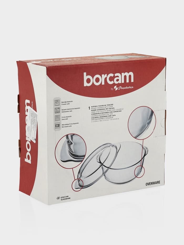 Форма для запекания Paşabahçe Borcam, 3 л, с крышкой, жаропрочное стекло, прозрачная