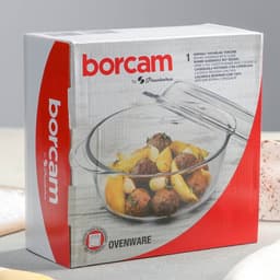 Кастрюля для запекания Paşabahçe Borcam, 1.5 л, с крышкой, жаропрочное стекло, прозрачная