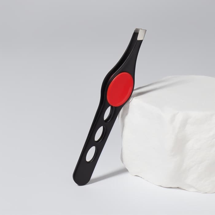 Пинцет скошенный, узкий, с резиновой вставкой, 9.5 см, МИКС